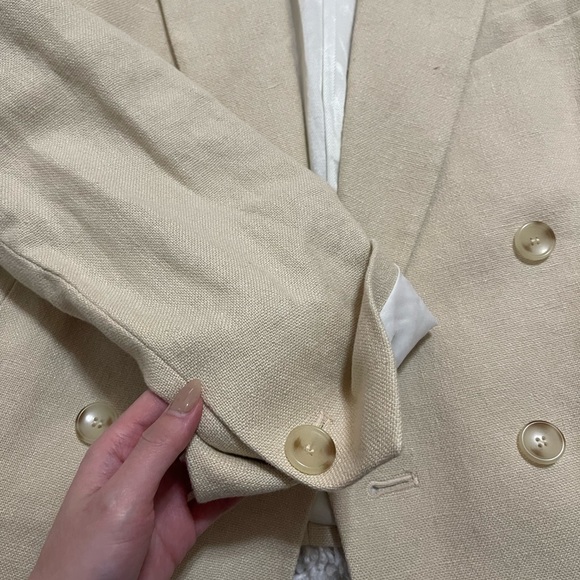 A.L.C. Women River Jacket Barely Linen Double-Breasted Blazer Beige - Picture 6 of 9